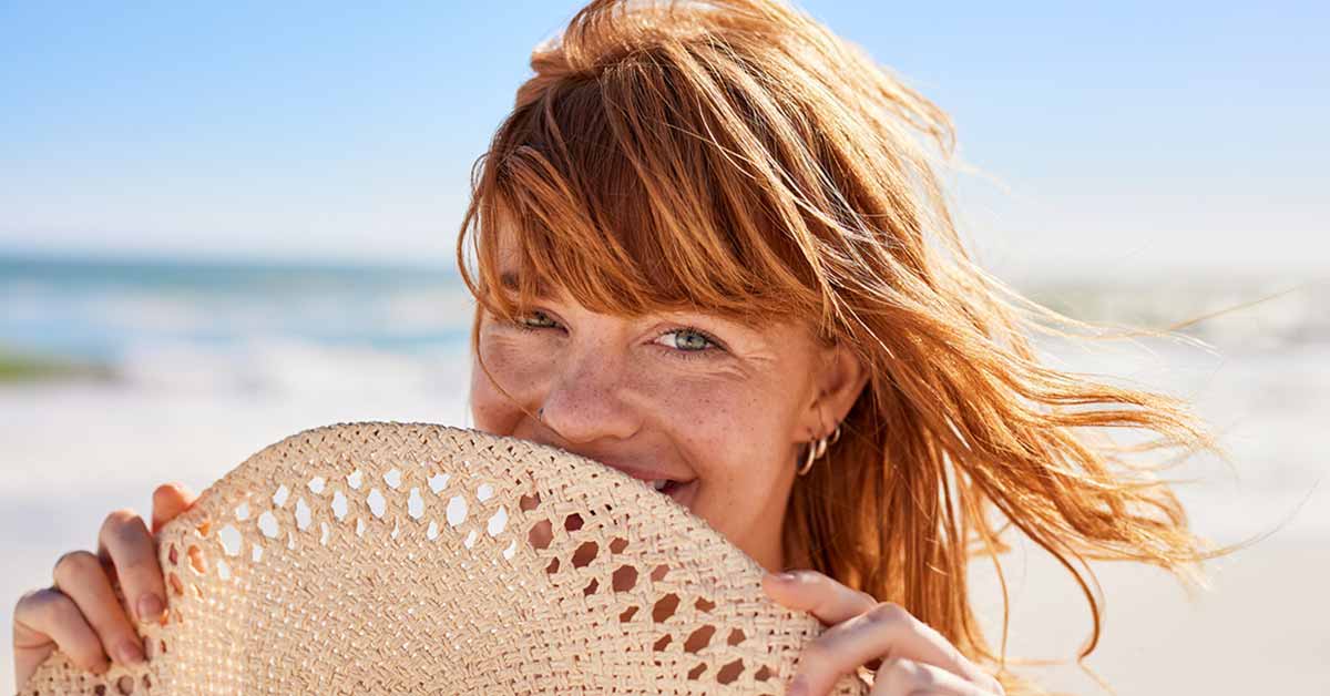 Fair skin woman on beach